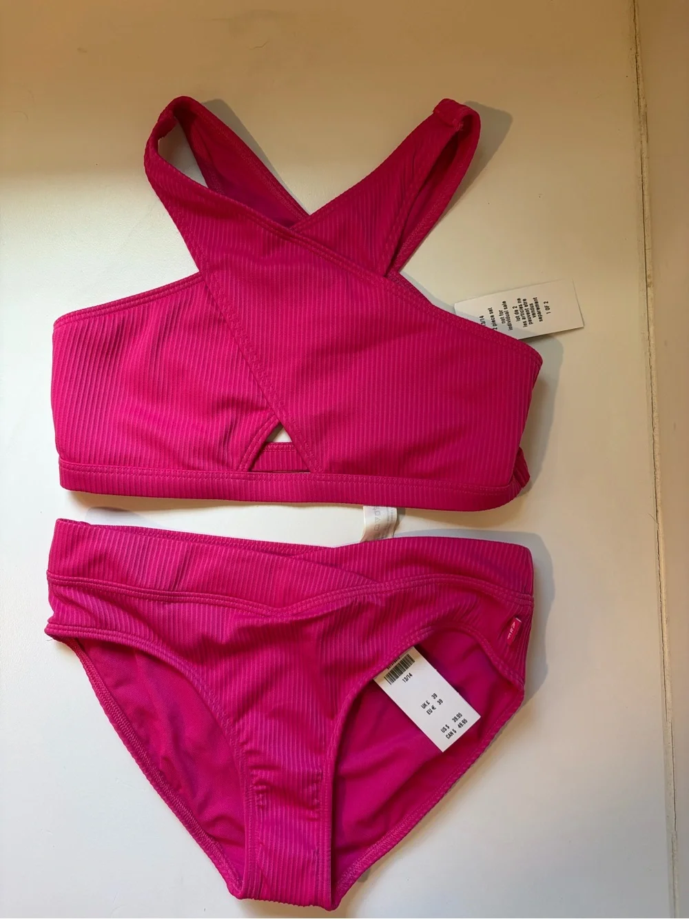 Abercrombie Kids Ribbed Hot Pink Crossback Bikini Set